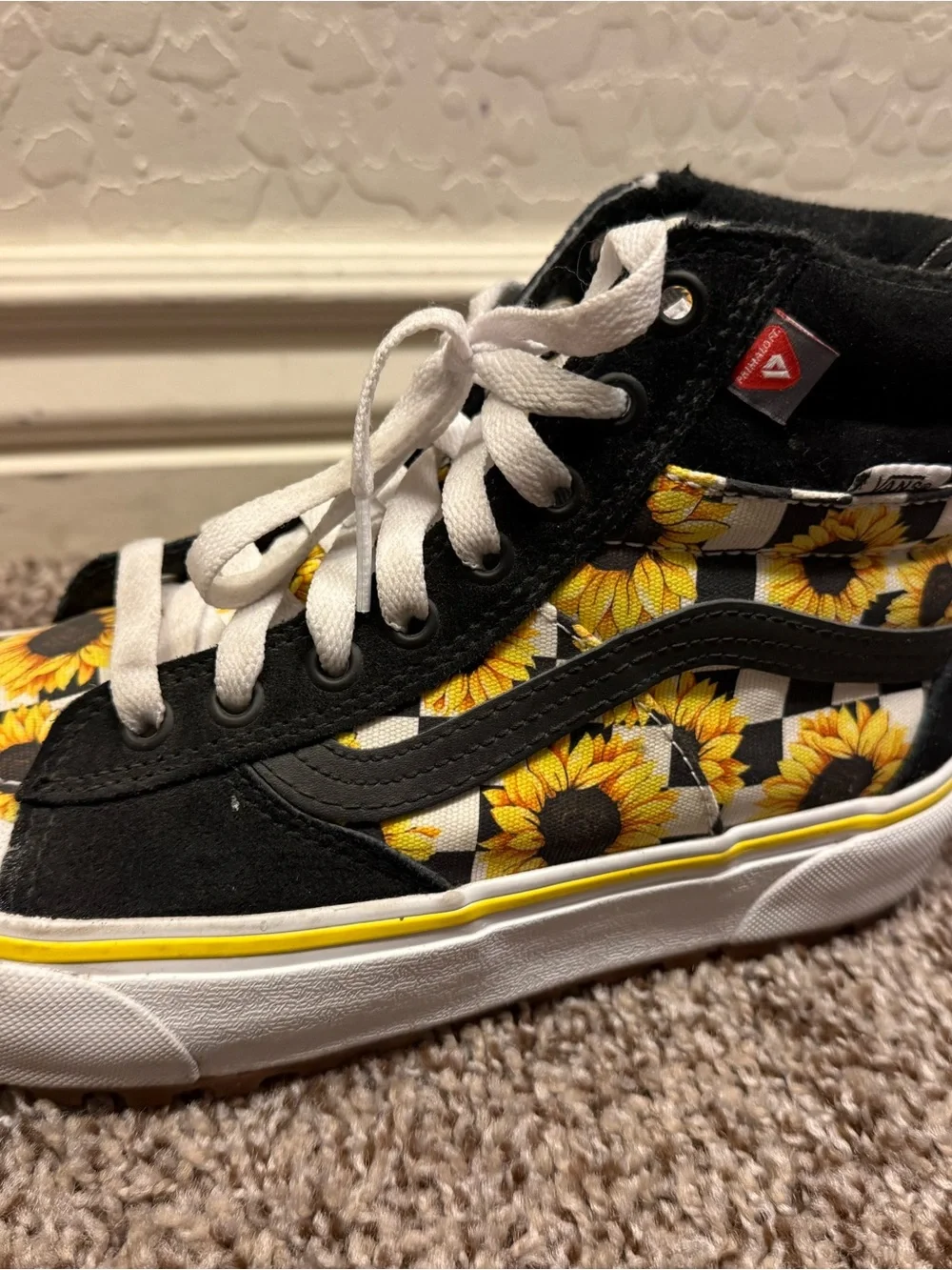 Vans Black High-Top Sneakers with Yellow Sunflower Checker Print